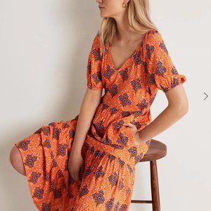 Boden V-Neck Midi Dress Firecracker, Poppy Bloom NWOT